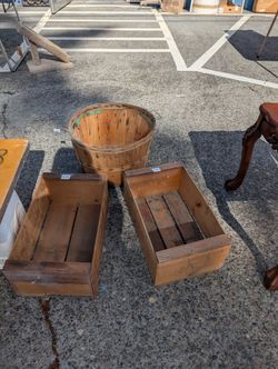 Wooden Crates And Apple Basket