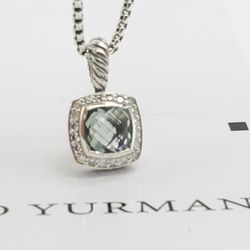 David Yurman Petite Albion Pendant Necklace w/ Prasiolite & Diamonds 
