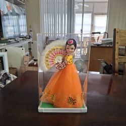 Korean Traditional Hanbok Fan Dancer Doll In Vivid Colors In Display Casr 11"H X 7"W X 5"D