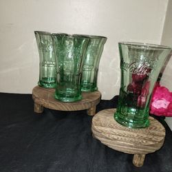 4 Coca Cola Flared Rim Green Glass Coke Heavy Base 16 Oz Libbey