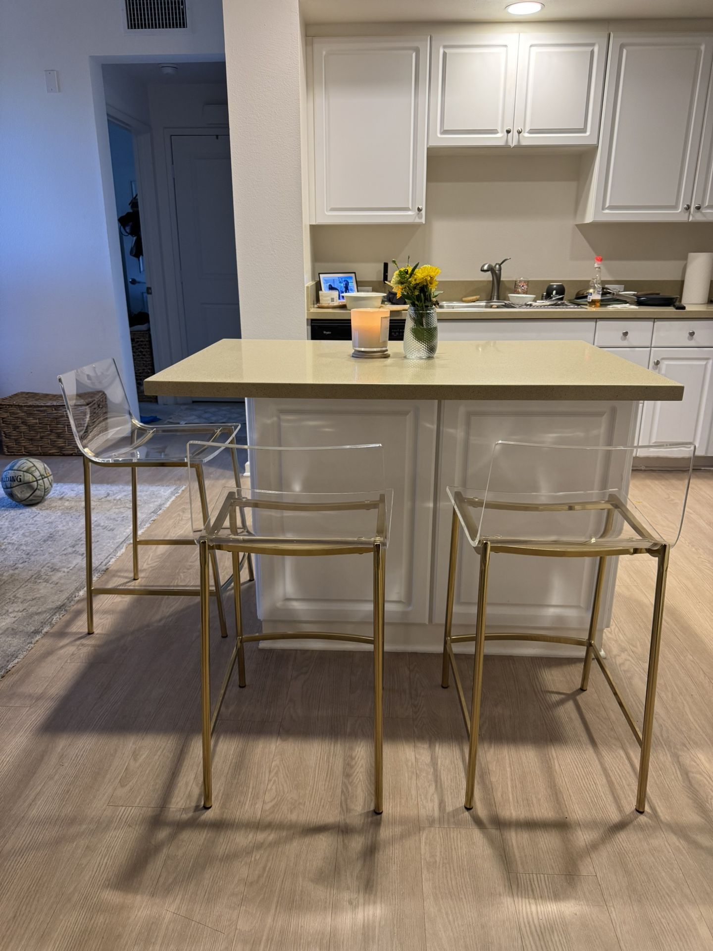 Sasha Clear Arylic Transparent seat Modern Stool Lucite Stool (set of 3) - Polished/Gold Share