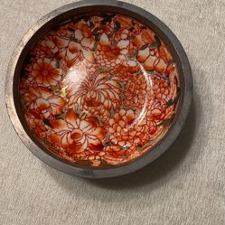 Vintage Hand Painted Porcelain /Metal Ashtray