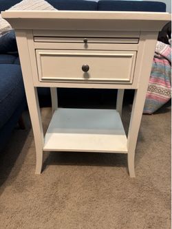 White side table with drawer and ledge