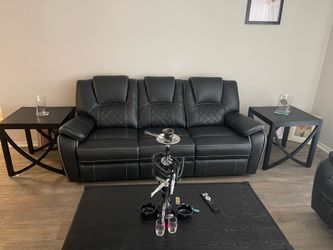 3 seater couches also reclining 2 side tables n coffee table and queen bedroom set