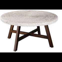 RANDEFURN Round Seagrass Coffee Tables,Pine Wood X Base Frame, 32" H  x 17" H