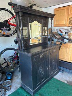 Mirrored Wooden Sideboard Cabinet Black Vintage