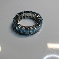 Aquamrine Moissanite Sterling Silver Ring , Size 7, New 