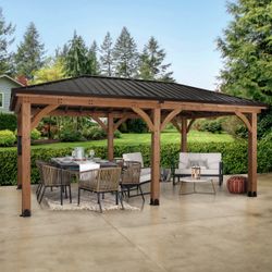 12 ft. x 20 ft. Hardtop Gazebo with Galvanized Steel Double Roof and Aluminum Frame, with Premium Curtains and Nettings $999  📍 Warehouse Address: 27