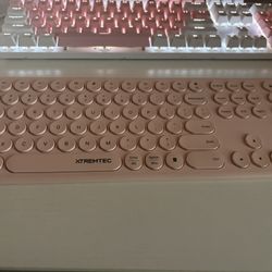 Pink Keyboard With Wireless Mouse 