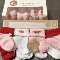 Christmas Baby Girl Socks/ Rattle Socks