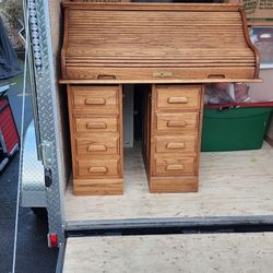 Vintage Solid Oak Roll Top Desk