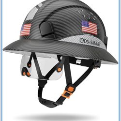 Full Brim Hard Hat with Visor, 6-Point Ratchet Suspension Safety Helmet, Superior Impact Head Protection, ANSI Z89.1 OSHA Approved Safety Helmet,Great