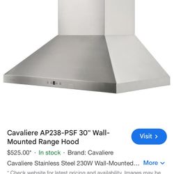 30” Wall Mount Range Hood, Kitchen Exhaust Hood