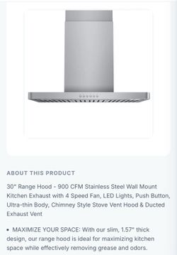 30’Range Hood stainless steel. Slick style
