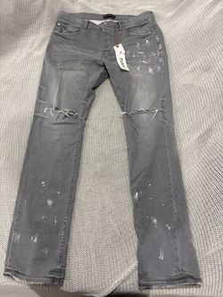 Purple jeans knee slit grey