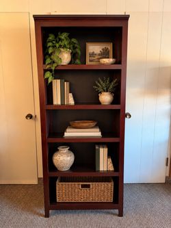 Dark Cherry Wood 5-Shelf Bookcase
