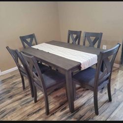 Gray 7 Piece Kitchen Table And Chairs 👍 Dining Room Set Of 7 💥 In Stock ✅