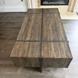 Rustic Industrial Coffee Table w/ Storage Drawer – Solid Wood & Metal
