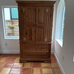 Real Pine 90’s Armoire - 2 Shelves + 2 Drawers