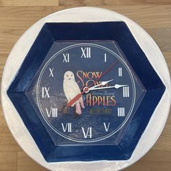 Vintage "Snow Owl Apples" Label Cake Tin Clock  (Upcycled/Repurposed Metal, Round)