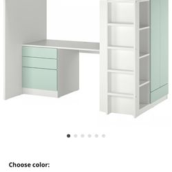 Loft bed, white light green/with desk with 4 drawers, Twin