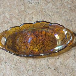 Poinsettia 9.5" Two Handed Marigold Oval Bowl - Stunning Carnival Glass Collectible