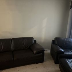 Brown Leather Couch And Matching Chai W/ottoman 
