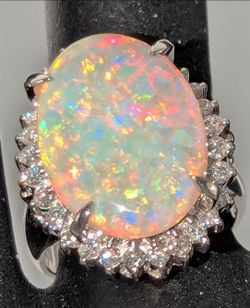 7.03ct Opal & 0.63ct Diamond Platinum Ring - Size 6 1/4 (sizable)