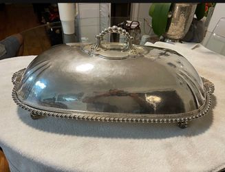 Vintage Antique Sheffield Silverplate Divided Footed Serving Tray Platter With Lid