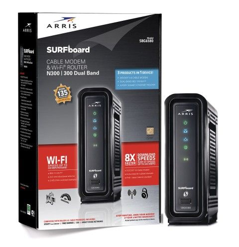 Cable Modem & Wi-Fi Router for High-Speed Internet – ARRIS SURFboard SBG6580, Dual-Band DOCSIS 3.0