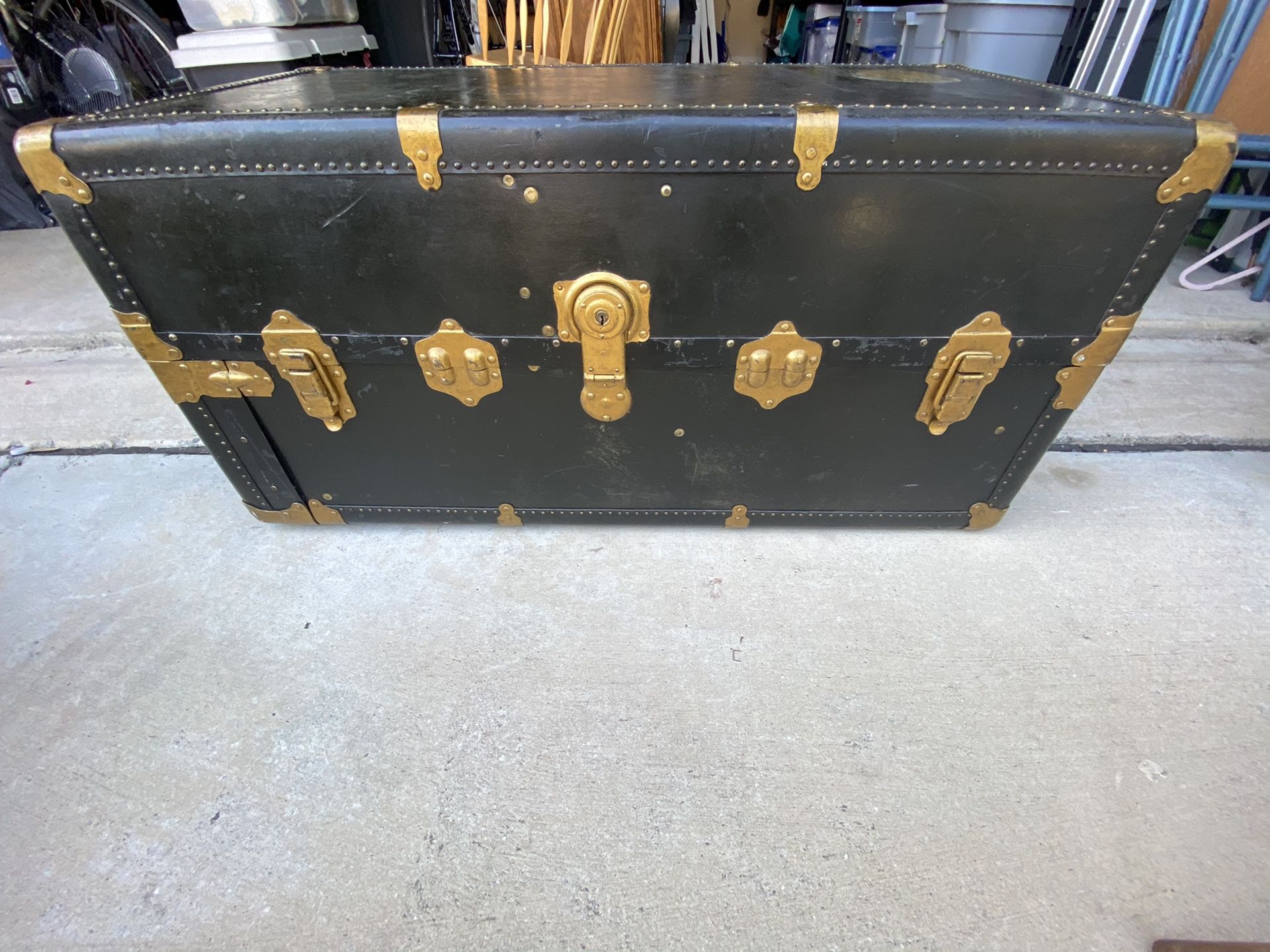 Vintage Black Steamer Trunk