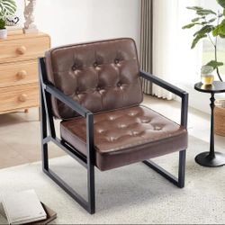 Colamy brown leather accent chair