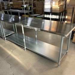 Stainless steel work tables 8 feet long for industrial and commercial use
