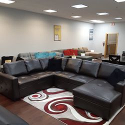 COMFY NEW MONTEREY BROWN SECTIONAL SOFA WITH STORAGE CHAISE ON SALE ONLY $1299!! EASY FINANCING 