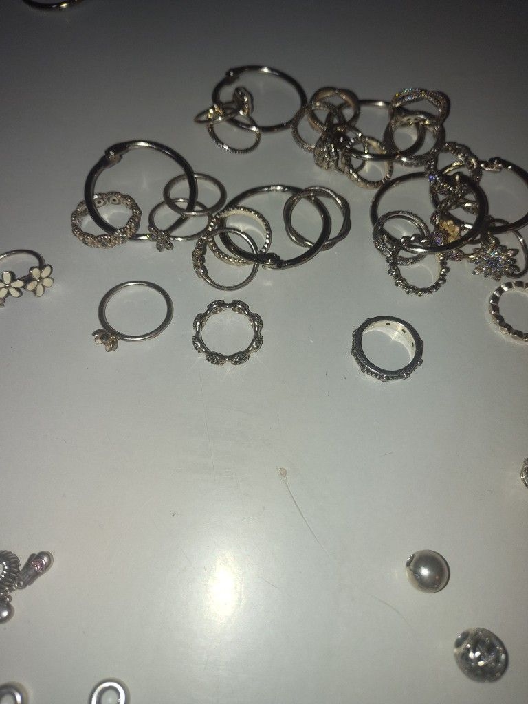 Silver Pandora Charms And Rings..