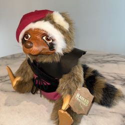 Robert Raikes Robin Raccoon W/Tag Plush 18" Poseable Stuffed Animal   From 1989. Original tag attached. He is pretty clean. Wooden face hands and feet