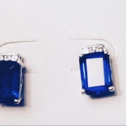Sterling Silver And Sapphires Earrings 