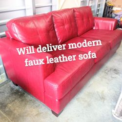 Red Faux Leather Sofa Excellent Condition Will Deliver