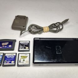 Black Nintendo DS Lite Bundle Lot w/Charger & 5 Games Transformers Need For Speed Hot Wheels Etc.
