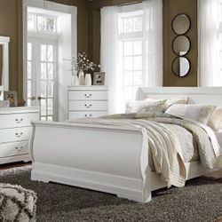 Brand New Anarasia White 5Pc.Dresser Mirror Queen Sleigh Bed