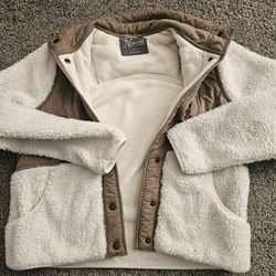 Natural Reflections Sherpa Pullover Cream Brown Snap Fleece Small Petite