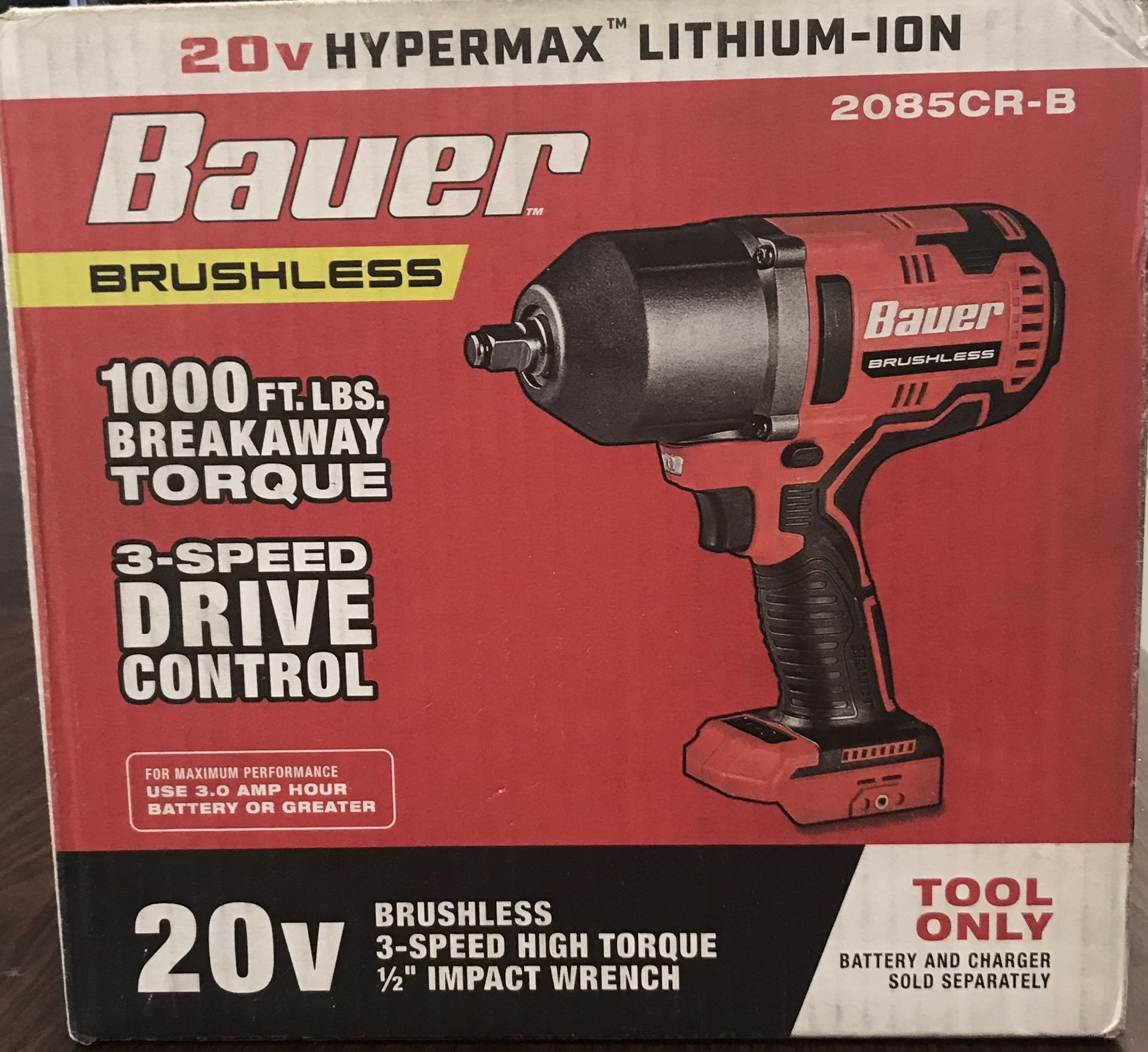 Bauer 20V Brushless Cordless 1/2 in. High-Torque Impact Wrench - Tool Only New