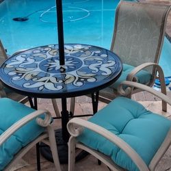Beautiful 😍 Glasstop Table Umbrella Chairs Cushions Outdoor Furniture Set Pool Deck Balcony Spa Porch Patio Sun Shade Foldup 3ft Table Umbrella Stand