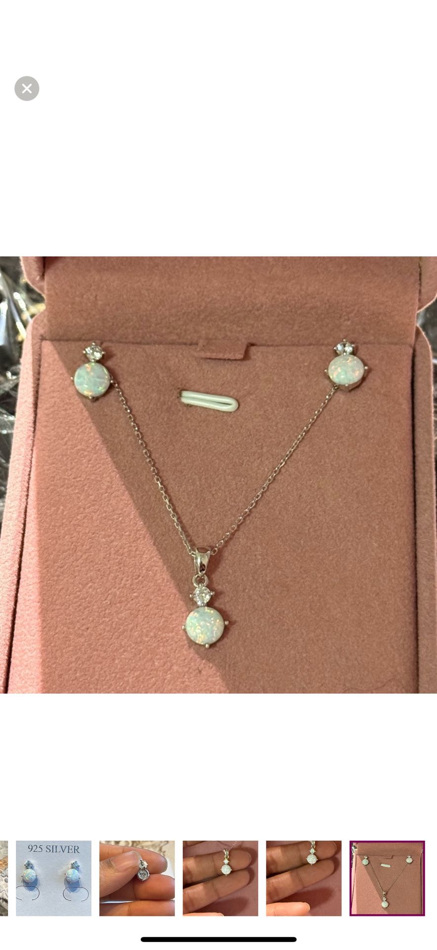 Solid Sterling Silver 925 White Opal Earrings N Pendant Set
