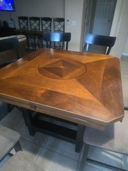 Wood Dining Table with Lazy Susan+ 8 bar height chairs