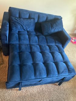 Blue Velvet Tufted Futon Sofa with pullout bed
