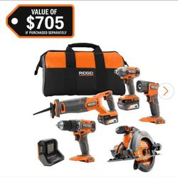 RIDGID

18V Cordless 5-Tool Combo Kit with (2) 4.0 Ah Batteries, Charger, Tool Bag, and

Accessories