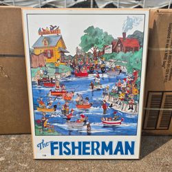 The Fisherman Cartoon Art Print on Board