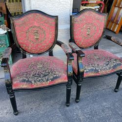 2 French Louis XVI Style Lacquered Fauteuil Chairs 