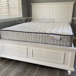 Queen Size White Bed W Orthopedic Mattress Colchon 